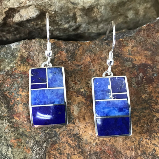 David Rosales Blue Water Inlaid Sterling Silver Earrings