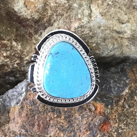 Kingman Turquoise Sterling Silver Ring by Larson Lee - Size 7.25