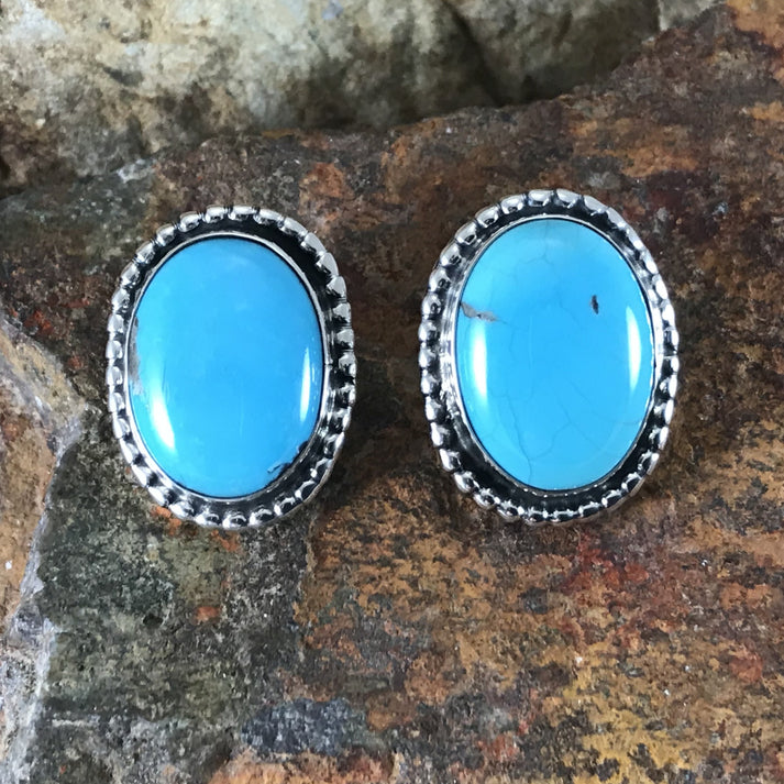 •KINGMAN TURQUOISE OVAL• Navajo silver dangle earrings