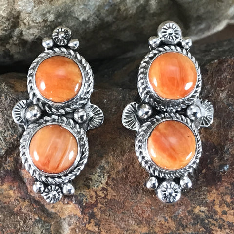 Orange Spiny Oyster Sterling Silver Earrings