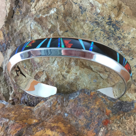 David Rosales Red Moon Inlaid Sterling Silver Cuff Bracelet