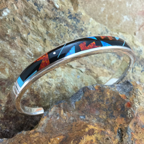 David Rosales Red Moon Inlaid Sterling Silver Cuff Bracelet