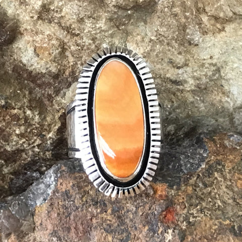 Orange Spiny Oyster Sterling Silver Ring by Jim Bedah - Size 6