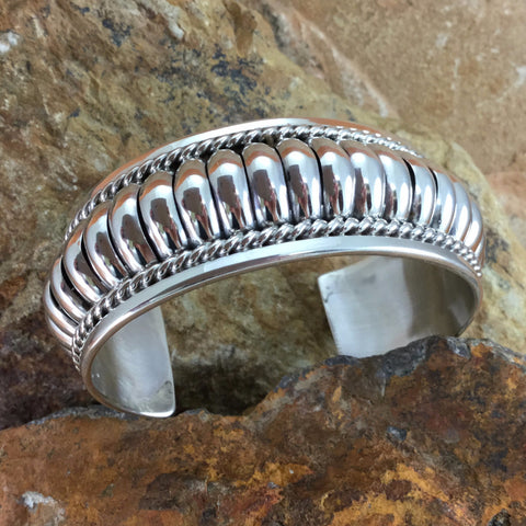 Traditional Sterling Silver Cuff Bracelet by Tom Charlie 1"Wide