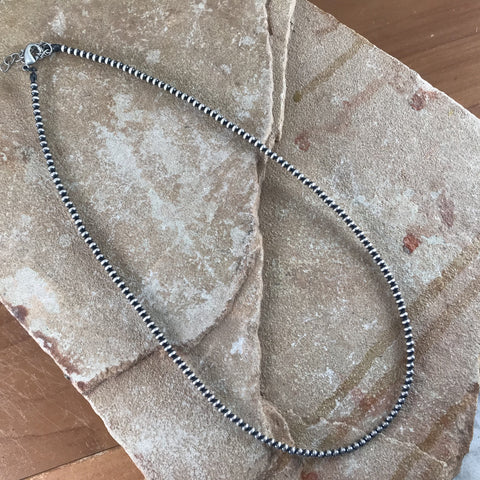 20" Single Strand Oxidized Sterling Silver Beaded Necklace 3 mm