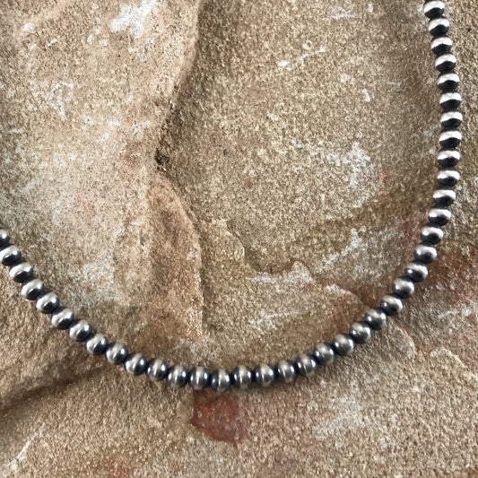 24" Single Strand Oxidized Sterling Silver Beaded Necklace 4 mm