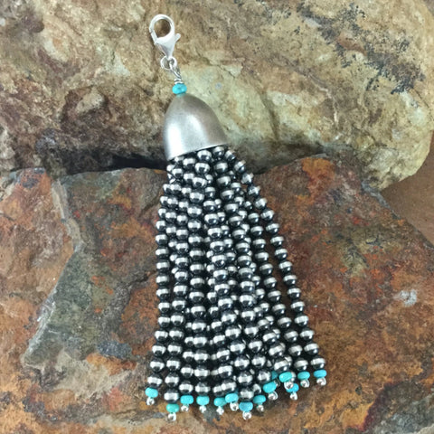 Sterling Silver Beaded Pendant w/ Turquoise