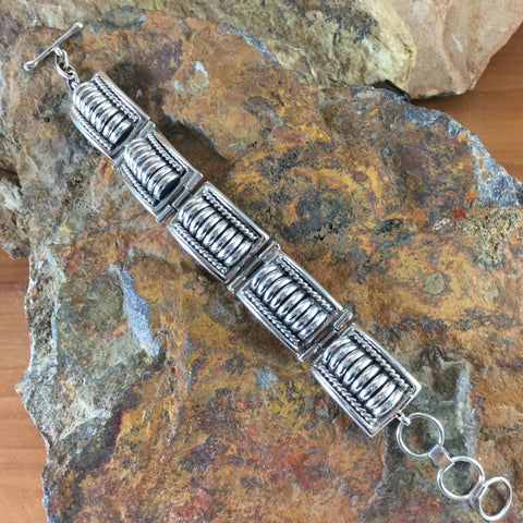 Traditional Sterling Silver Link Bracelet by Tom Charlie -- Wide