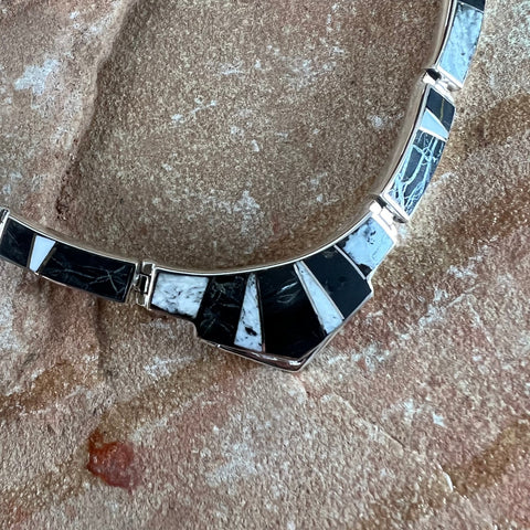 David Rosales White Buffalo Inlaid Sterling Silver Necklace
