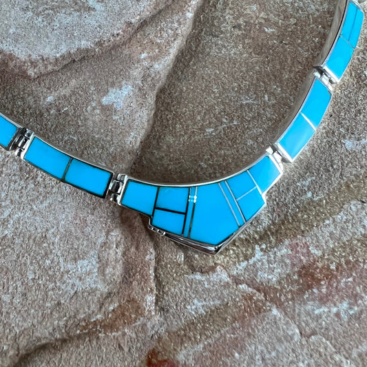 David Rosales Arizona Blue Inlaid Sterling Silver Necklace