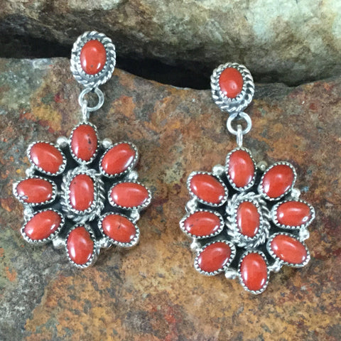 Red Coral Sterling Silver Earrings by Anna Spencer