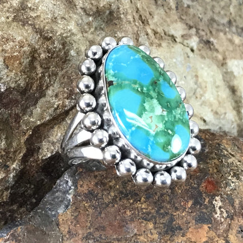 Sonoran Gold Turquoise Sterling Silver Ring by Artie Yellowhorse Size 8