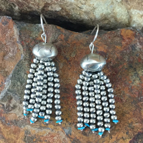 Sterling Silver Beaded Earrings w/ Turquoise by Jan Mariano