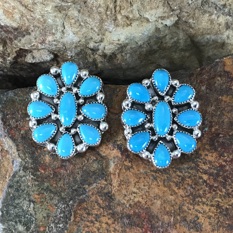 Kingman Turquoise Sterling Silver Earrings Cluster