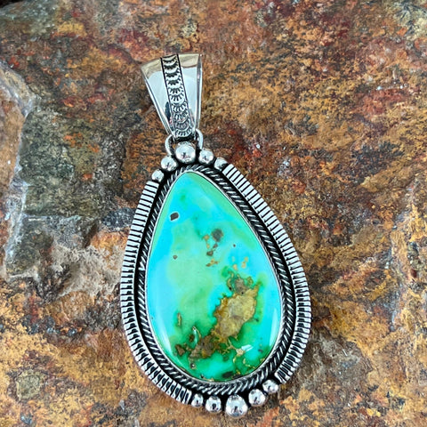 Sonoran Gold Turquoise Sterling Silver Pendant by Bernyse Chavez