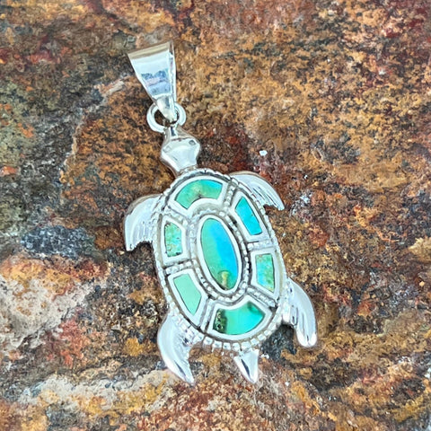 David Rosales Sonoran Gold Inlaid Sterling Silver Pendant Turtle
