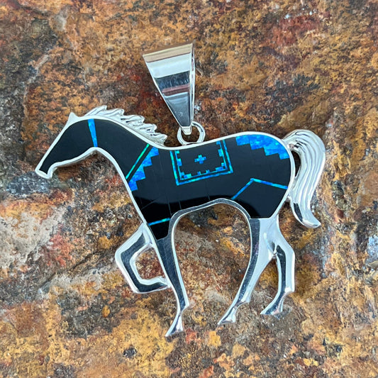David Rosales Black Beauty Fancy Inlaid Sterling Silver Pendant Horse