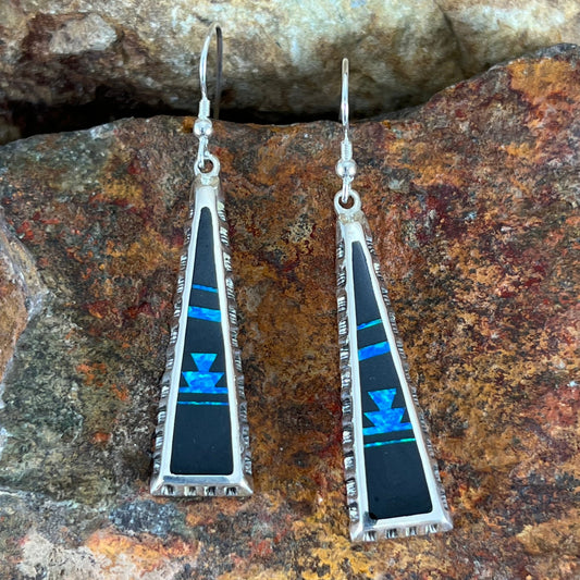 David Rosales Black Beauty Fancy Inlaid Sterling Silver Earrings
