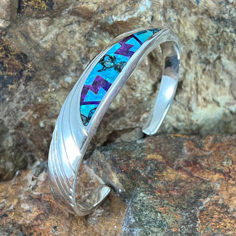 David Rosales Shalako Fancy Inlaid Sterling Silver Cuff Bracelet