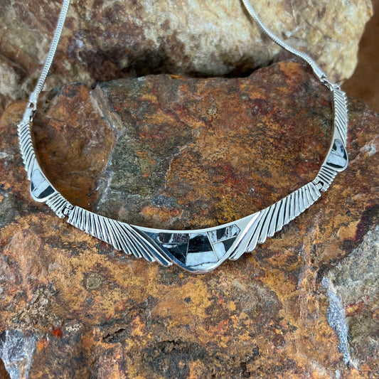 David Rosales White Buffalo Inlaid Sterling Silver Necklace