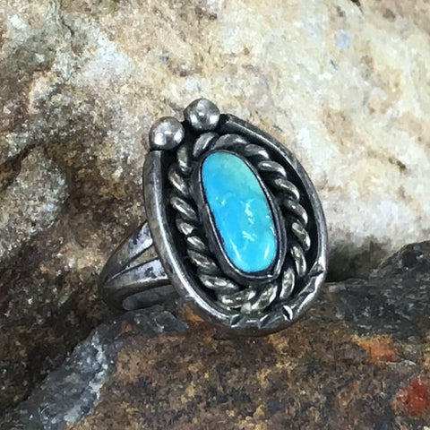 Vintage Turquoise Sterling Silver Ring Size 5.75 - Estate Jewelry