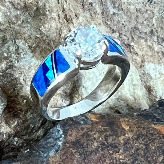 David Rosales Blue Sky Fancy Inlaid Sterling Silver Ring w/ Cubic Zirconia