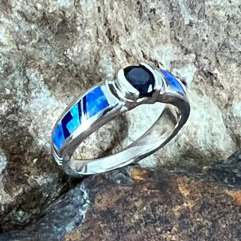 David Rosales Blue Sky Fancy Inlaid Sterling Silver Ring