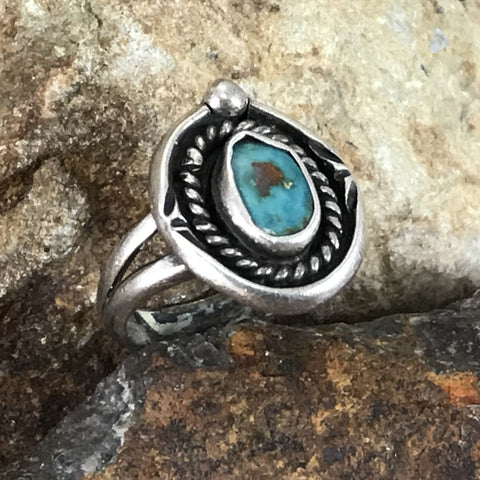 Vintage Turquoise Sterling Silver Ring Size 4.5 - Estate Jewelry