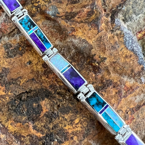 David Rosales Shalako Inlaid Sterling Silver Bracelet Link