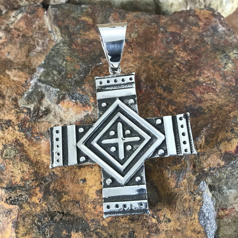 David Rosales Shalako Inlaid Sterling Silver Pendant Two-Sided Cross