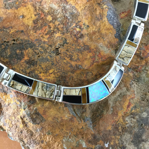 David Rosales Native Lite Inlaid Sterling Silver Necklace