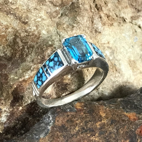David Rosales Ithica Peak Inlaid Sterling Silver Ring w/ Passion Parieba Topaz