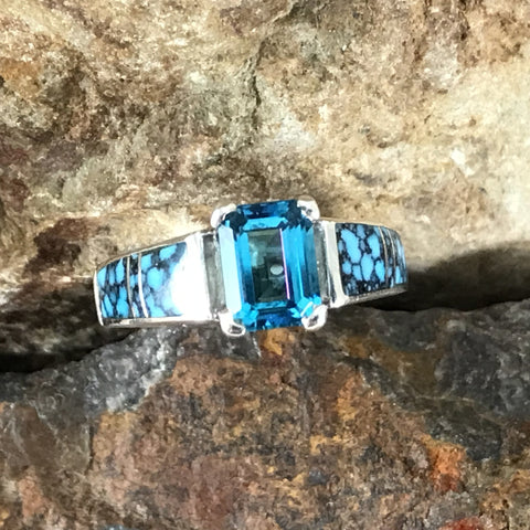 David Rosales Ithica Peak Inlaid Sterling Silver Ring w/ Passion Parieba Topaz