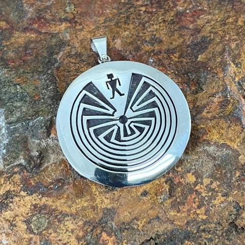 Man In Maze Sterling Silver Pendant Overlay by Pat Tewawina