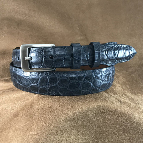 Black Matte Alligator Leather Belt Strap - 1 1/4" > 1" Taper