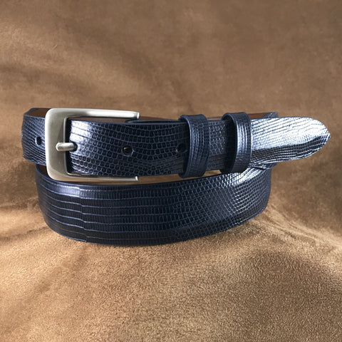 Navy Blue Lizard Leather Belt Strap - 1 1/4" > 1" Taper
