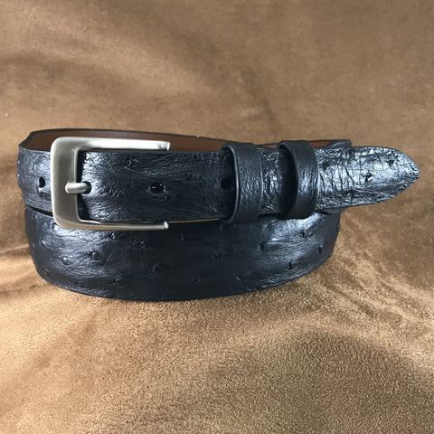 Black Ostrich Leather Belt Strap - 1 1/4" > 1" Taper