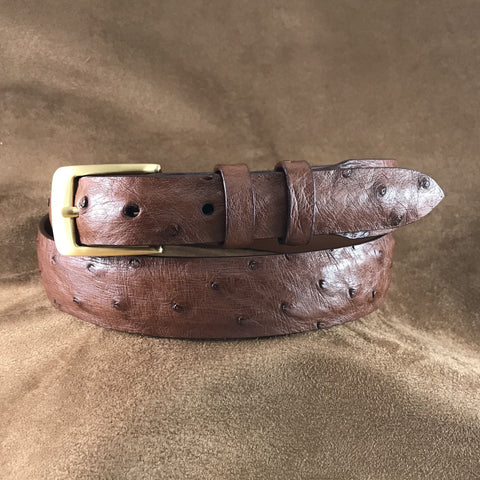 Cognac Ostrich Leather Belt Strap - 1 1/4" > 1" Taper