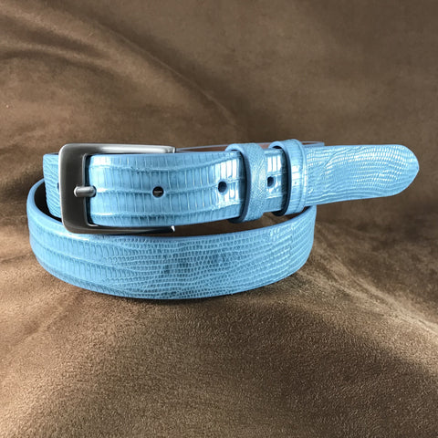 Sky Blue Lizard Leather Belt Strap - 1 1/4" > 1" Taper