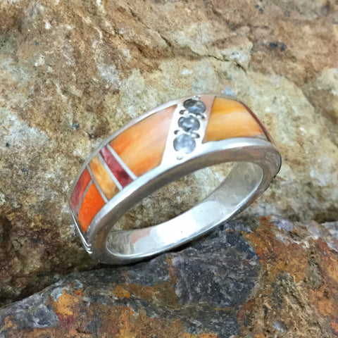 David Rosales Desert Fire Inlaid Sterling Silver Ring