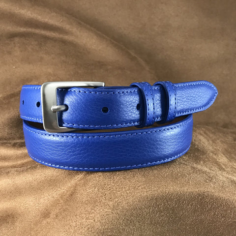 Cobalt Blue Pebble Grain Italian Calf Leather Belt Strap - 1" Straight