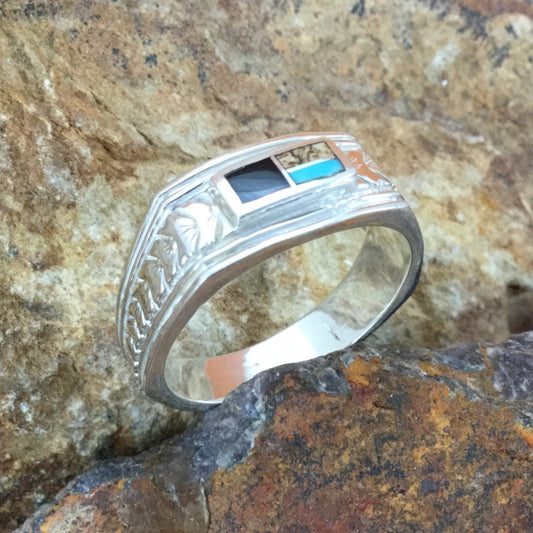 David Rosales Turquoise Creek Inlaid Sterling Silver Ring
