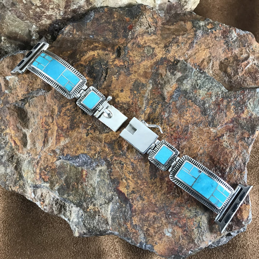 Arizona Blue Inlaid Sterling Silver Watch Band for Apple Watch