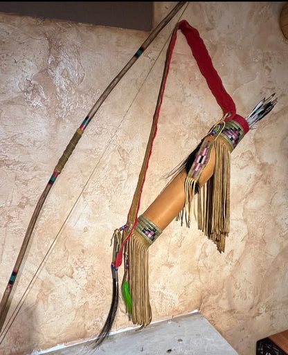 Buckskin Quiver, Bow and Arrows by Russ Kruse