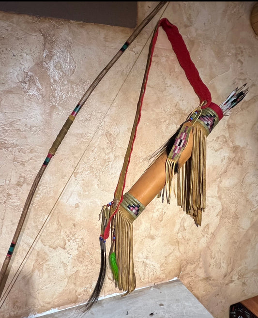 Buckskin Quiver, Bow and Arrows by Russ Kruse