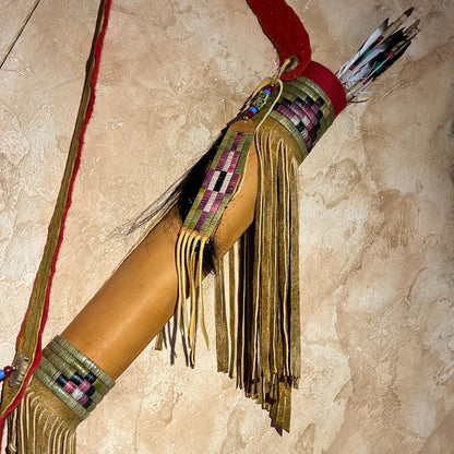 Buckskin Quiver, Bow and Arrows by Russ Kruse