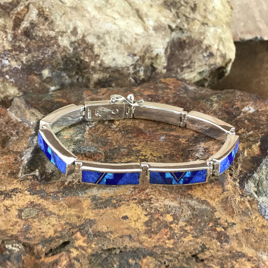 David Rosales Blue Sky Fancy Inlaid Sterling Silver Big Link Bracelet