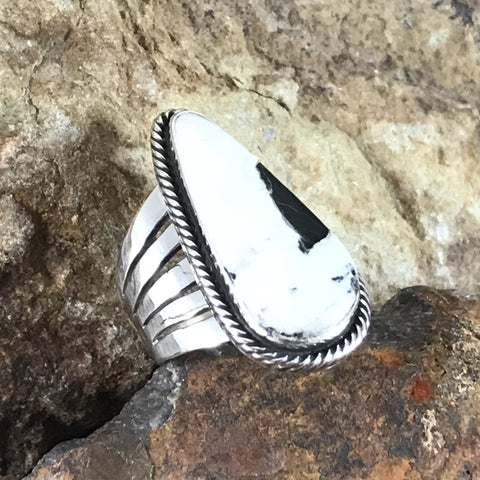 White Buffalo Sterling Silver Ring Size 7