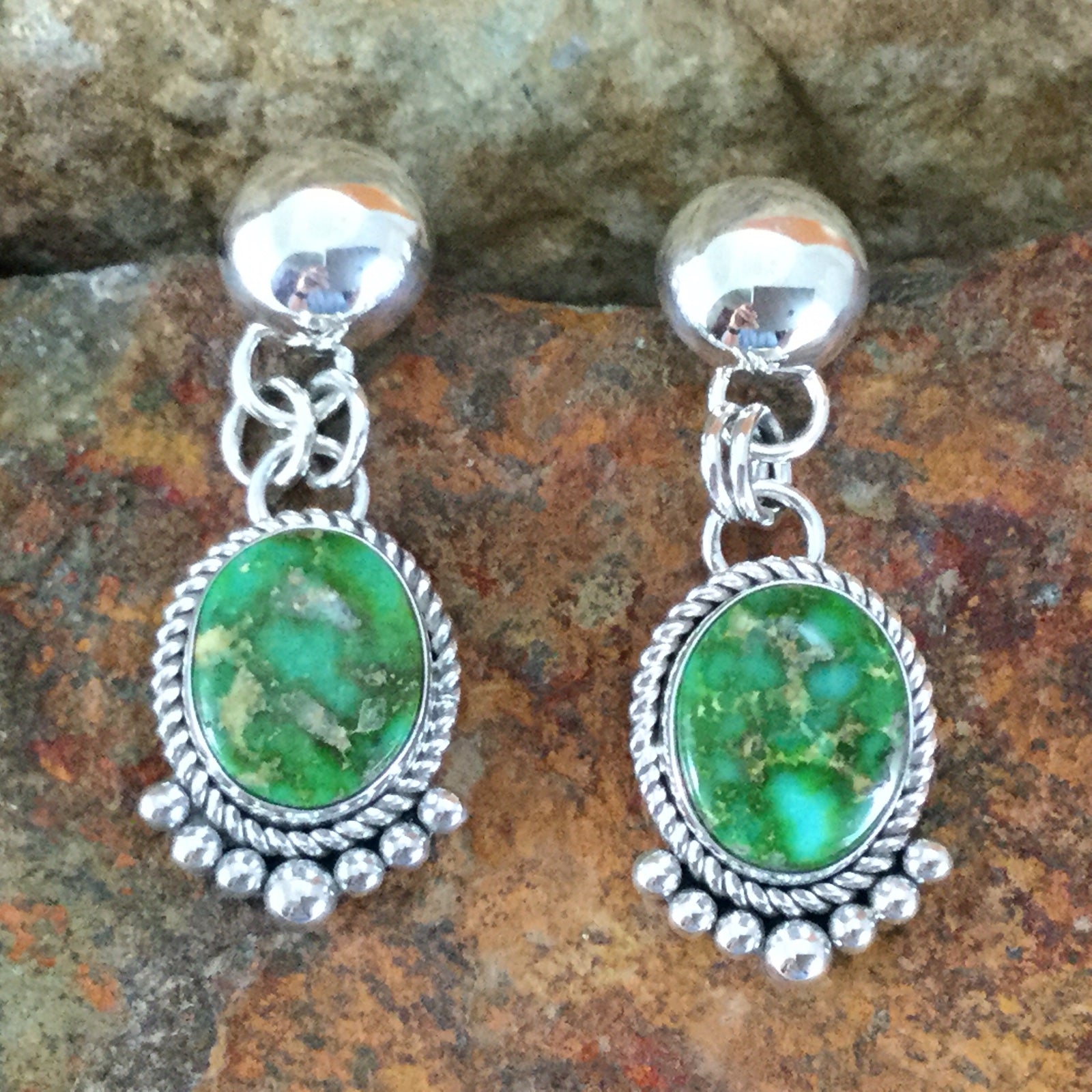 Sonoran Gold Turquoise Sterling Silver Earrings by Artie Yellowhorse