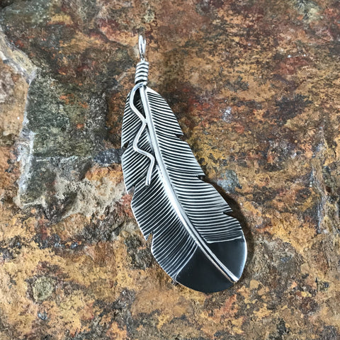 Traditional Sterling Silver Feather Pendant w/ Gold Fill by Joe Mace
